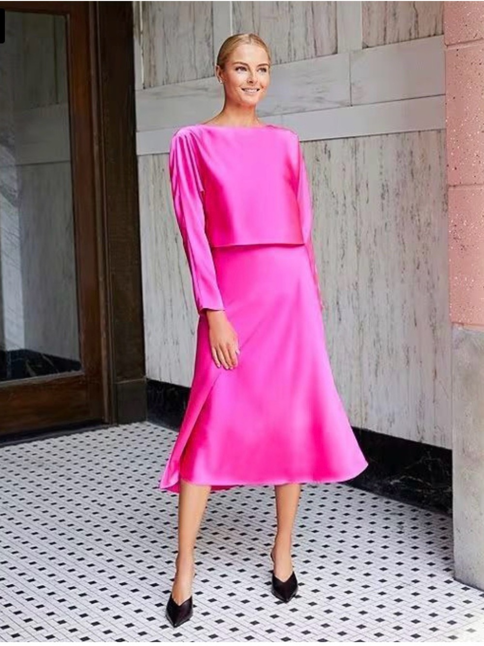 ANTONIO MELANI Hot Pink Satin Boatneck Blouse XL